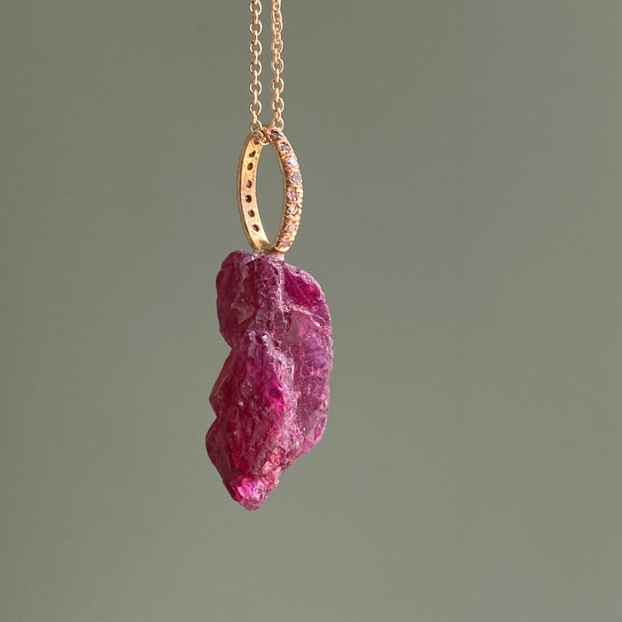 Rough Ruby Pendant with Diamond Bale