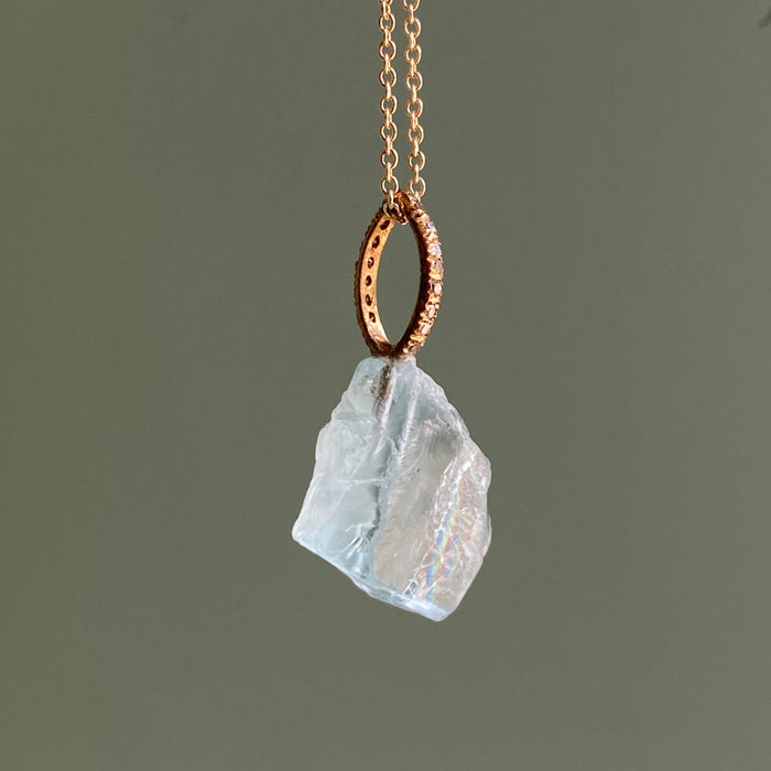 Rough Aquamarine Pendant with Diamond Bale