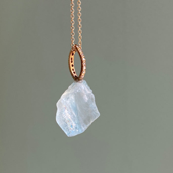 Rough Aquamarine Pendant with Diamond Bale