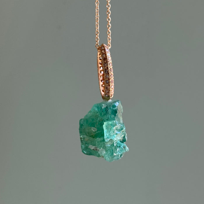 Rough Emerald Pendant with Diamond Bale