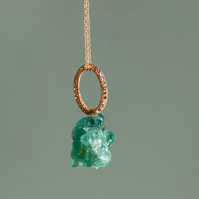 Rough Emerald Pendant with Diamond Bale
