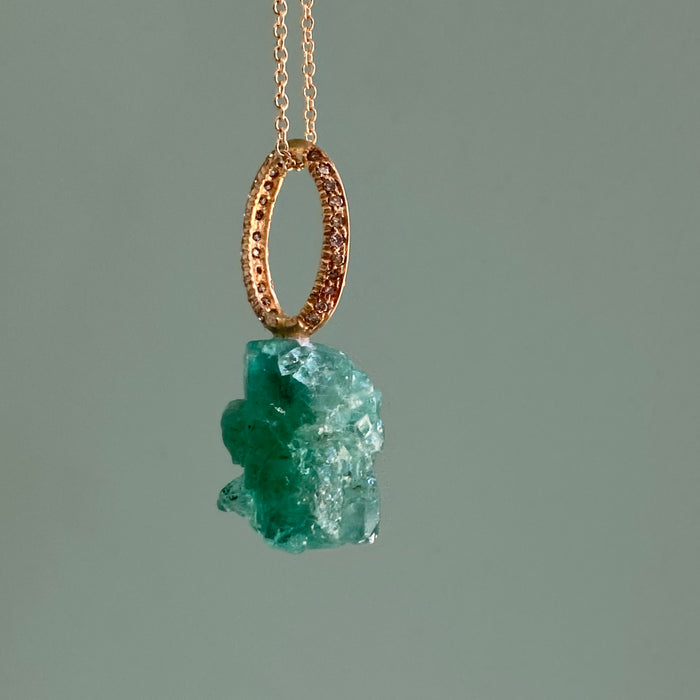 Rough Emerald Pendant with Diamond Bale