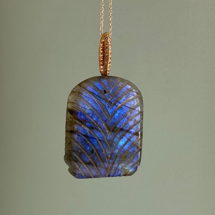 Labradorite Buddha Pendant with Diamond Bale