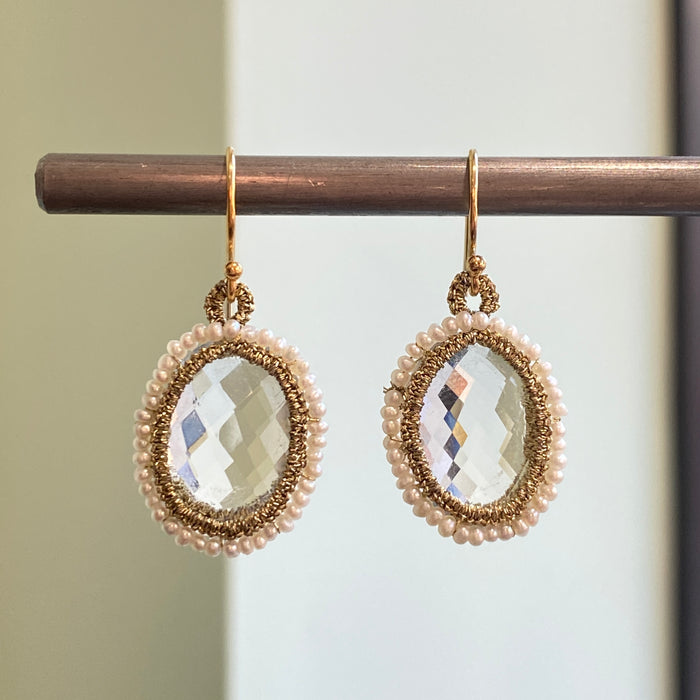 Quartz Crystal Earrings with Pearl Orbit