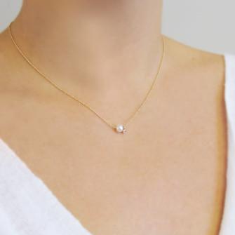 Dainty Necklace with Pearl + Diamond