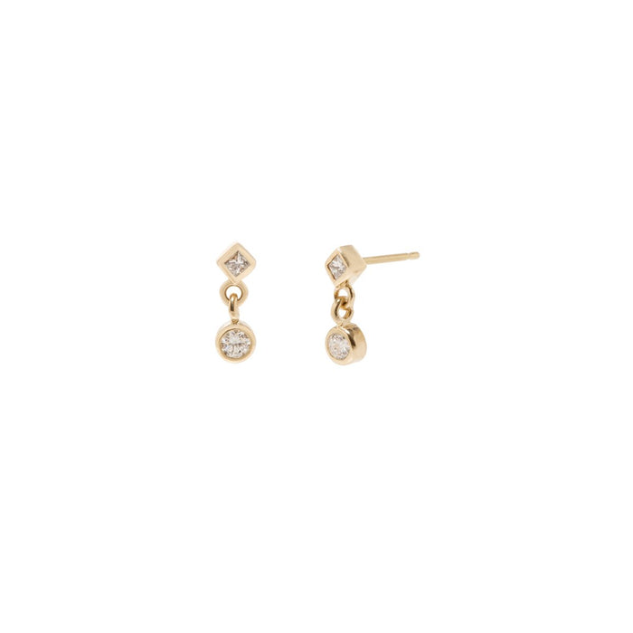 14kt Mixed Diamond Bezel Dangle Studs