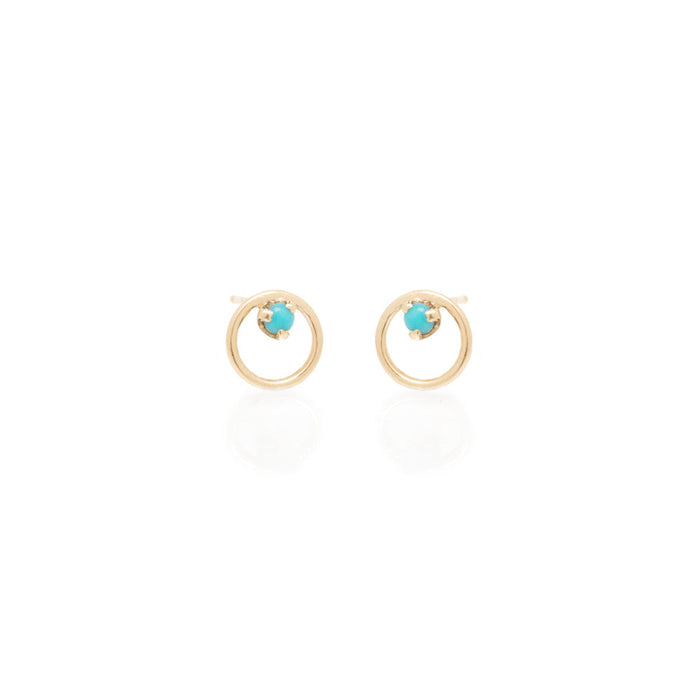 14kt Small Circle Turquoise Prong Studs