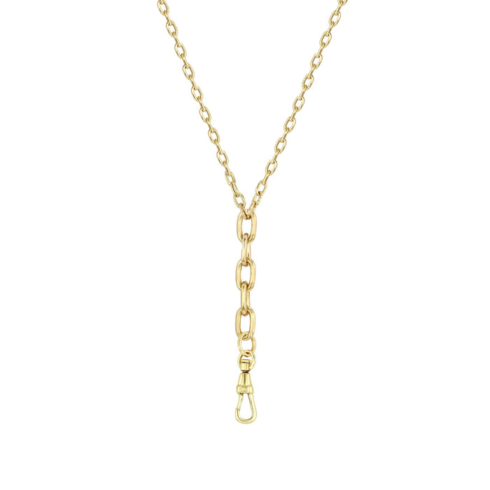 14kt Mixed Square Oval Link Lariat with Fob Clasp