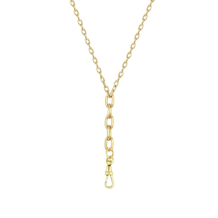 14kt Mixed Square Oval Link Lariat with Fob Clasp, 18 inch