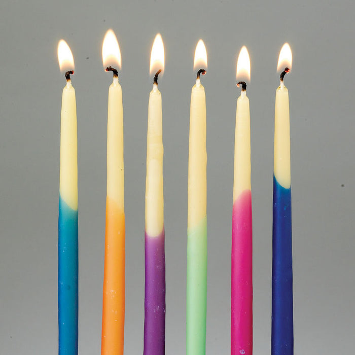 Hand Dipped Menorah Candles, Multi Color