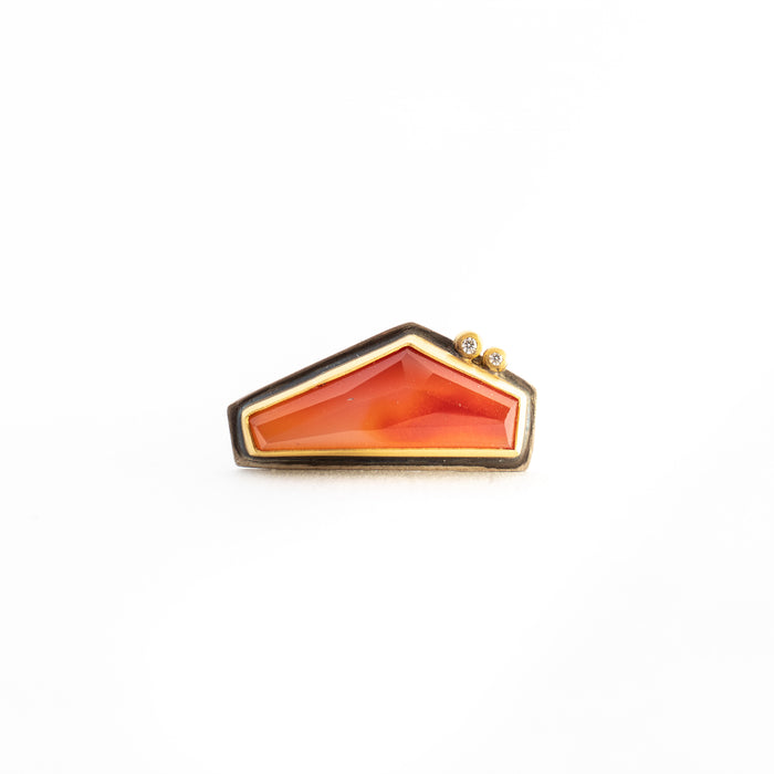Asymmetrical Carnelian Ring with Diamond Dots