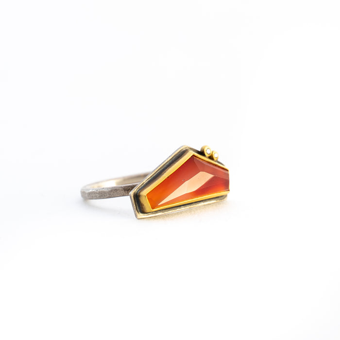 Asymmetrical Carnelian Ring with Diamond Dots