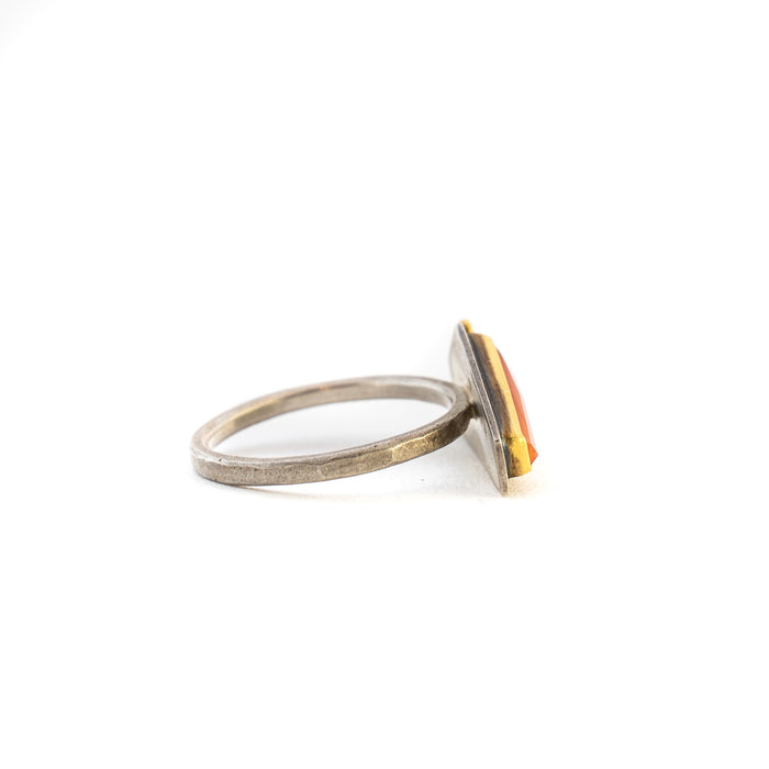 Asymmetrical Carnelian Ring with Diamond Dots