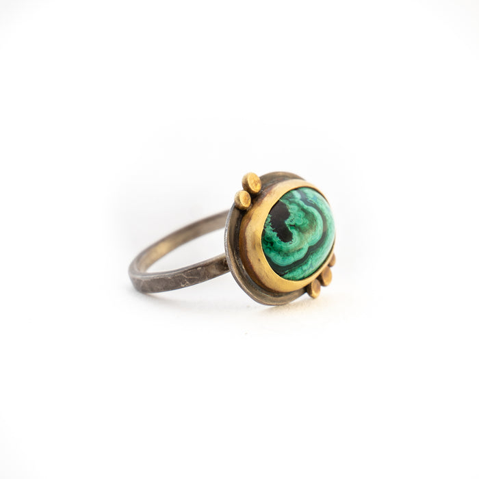Smooth Oval Malachite with 22kt Dots