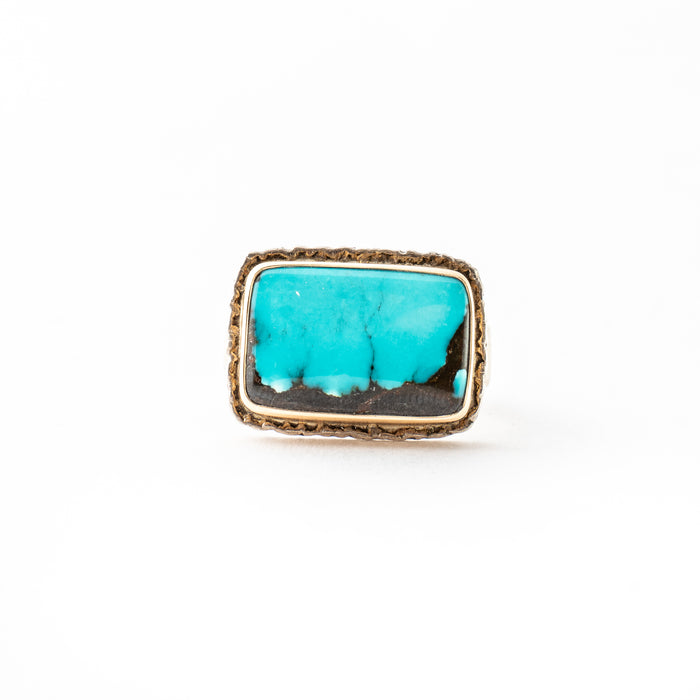 Rectangular Turquoise in Lava Platform Bezel Ring