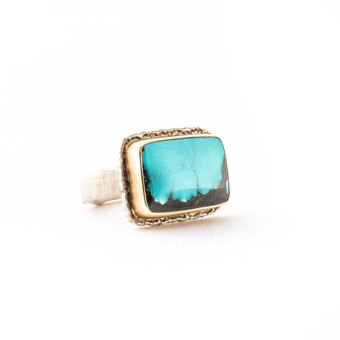 Rectangular Turquoise in Lava Platform Bezel Ring