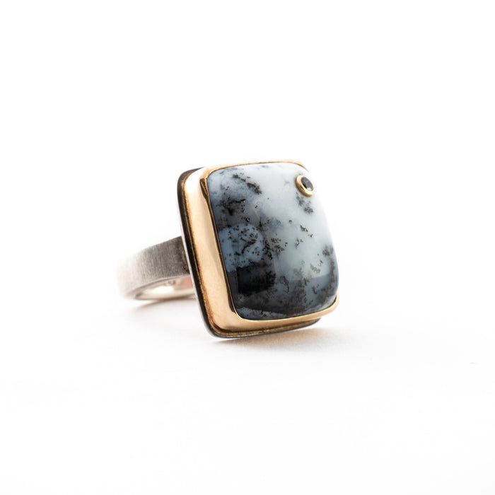 Dendritic Agate Ring with Black Diamond