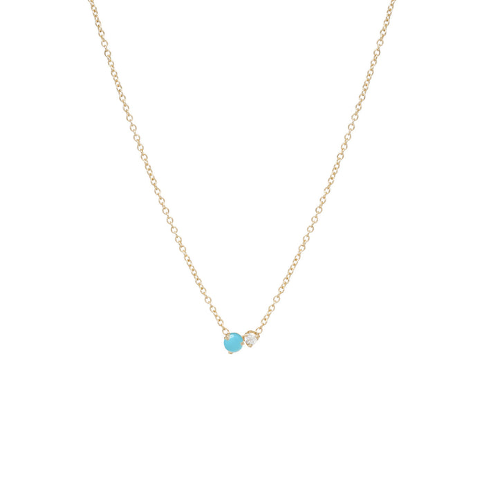 14kt Prong Diamond + Turquoise Necklace