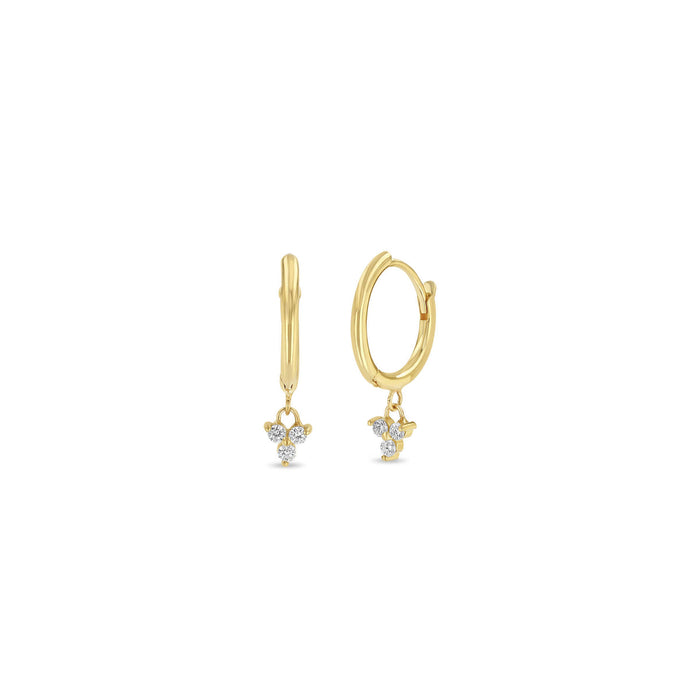 14kt Hinge Hoop with Dangling Diamond Trio