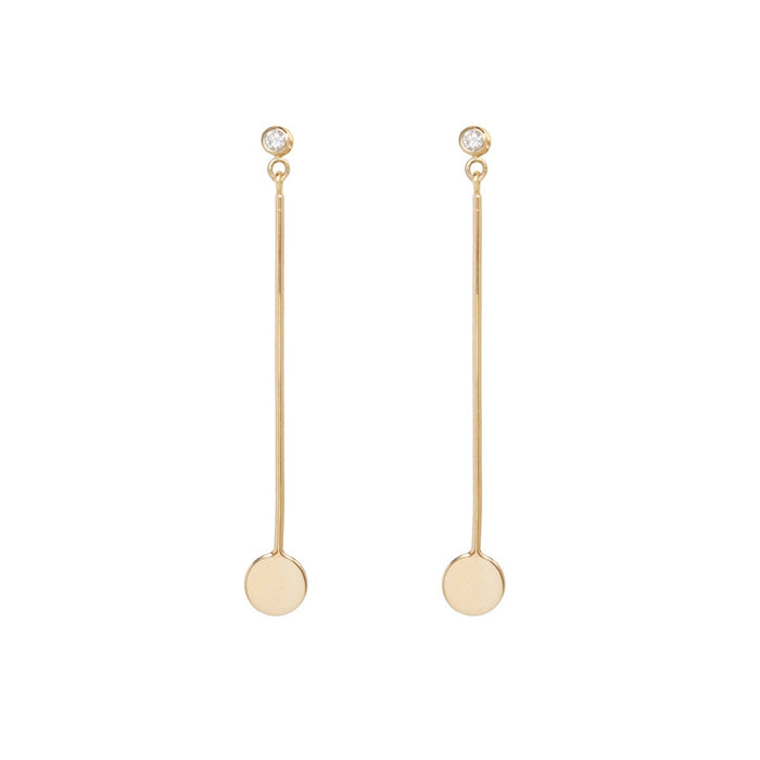 14kt Disc + Diamond Long Bar Earrings