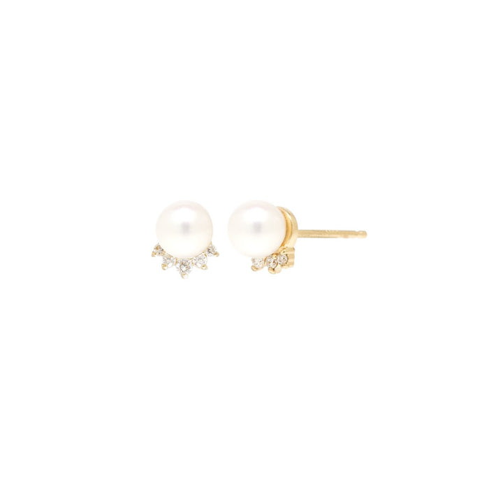 14kt Pearl and Diamond Crown Stud Earrings