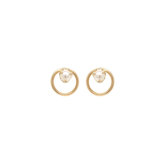 14kt Small Circle Pearl Prong Studs