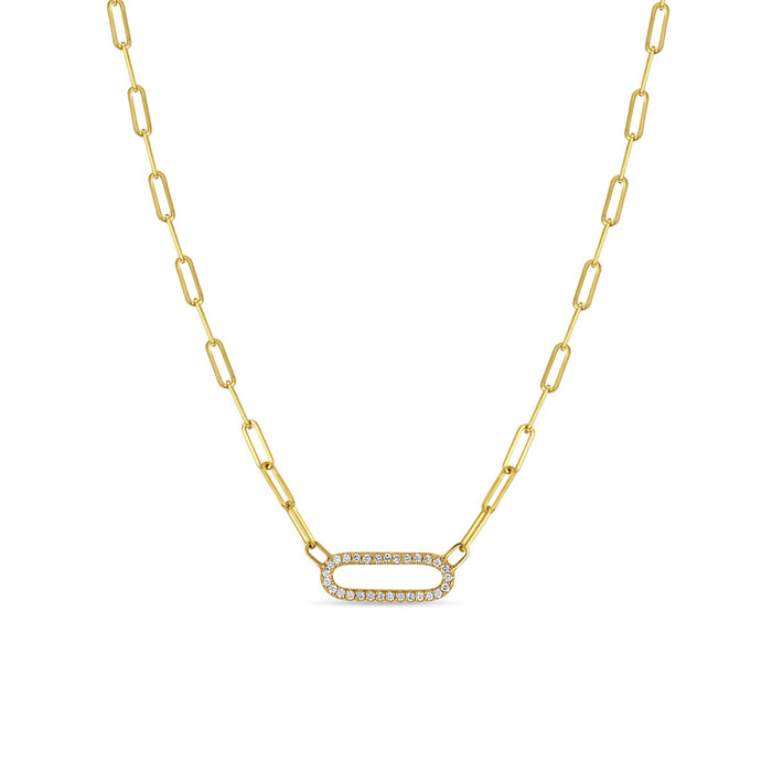 14kt Small Paperclip Chain with Pave Diamond Link