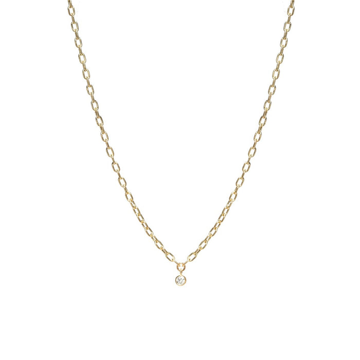 14kt Small Square Oval Link Necklace with Dangling Diamond
