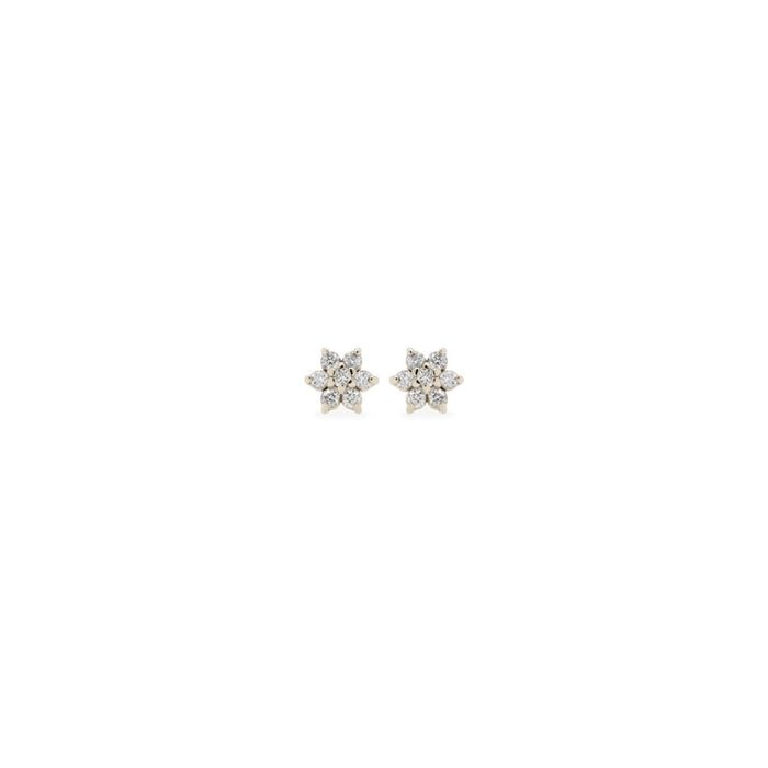 14kt White Gold Prong Set Diamond Flower Studs