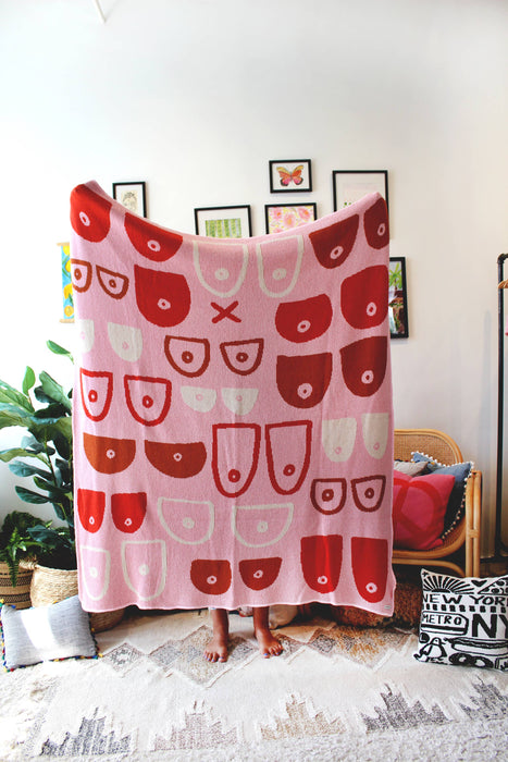Boobs Support Boobs Pink Knit Blanket