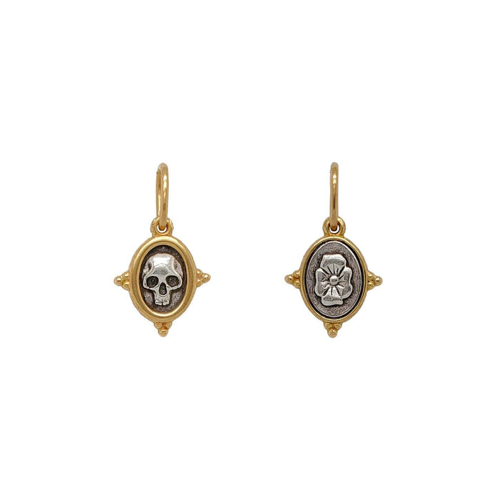 Mixed Metal Baby Skull + Flower Charm