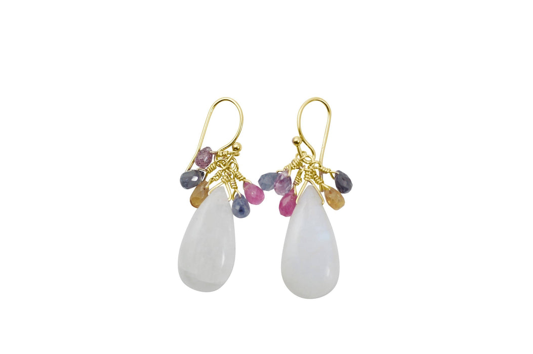 Moonstone with Multi Sapphire Earrings