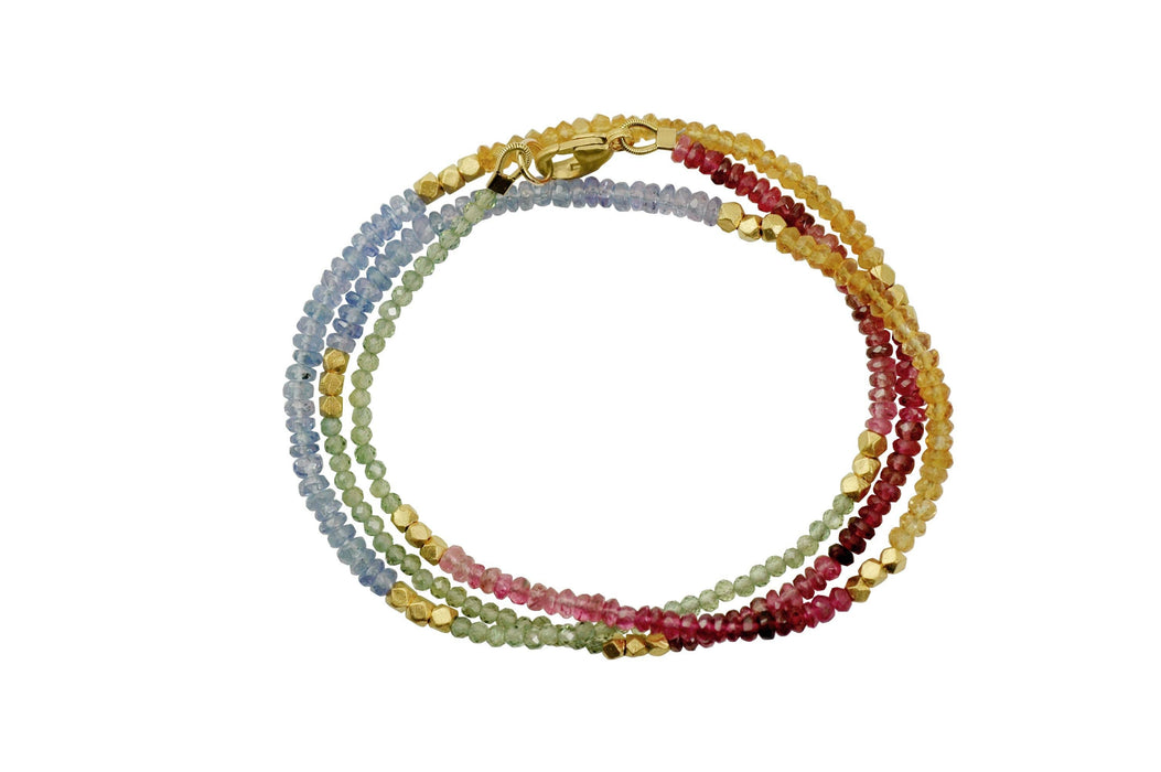 tanzanite, sappire, citrine & beads triple wrap