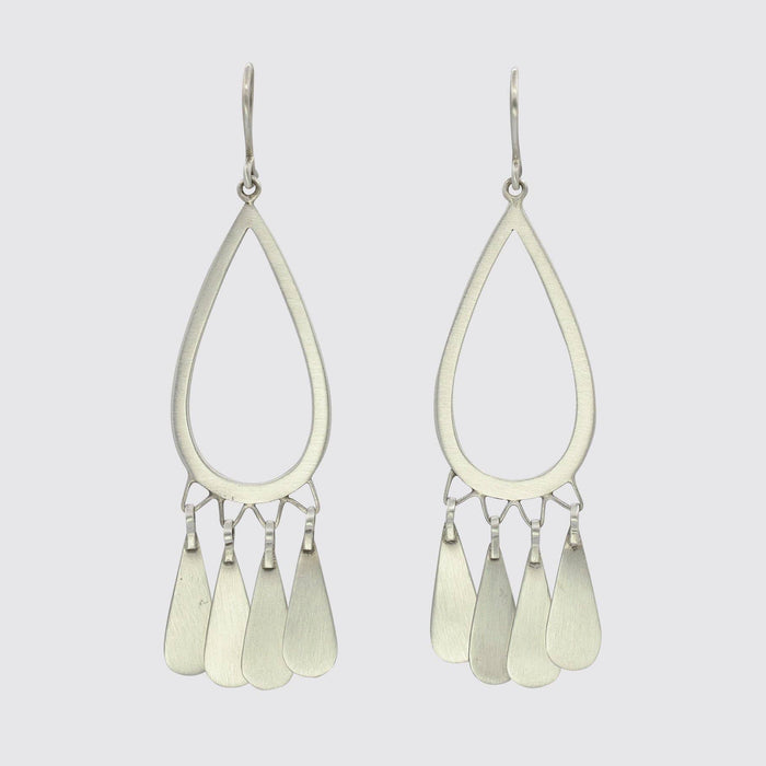 Long Silver Tear Drops With Fringe