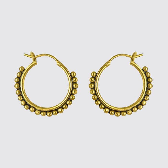 Medium Granulated Hoop Earrings: Gold Plate