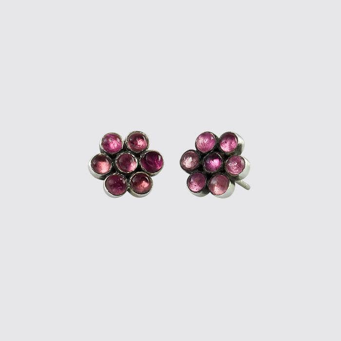 Pink Tourmaline Cabochon Flower Studs