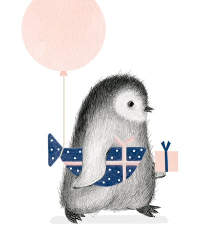 Penguin with Wrapped Fish Card