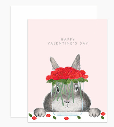 Bunny With Roses Valentine Card