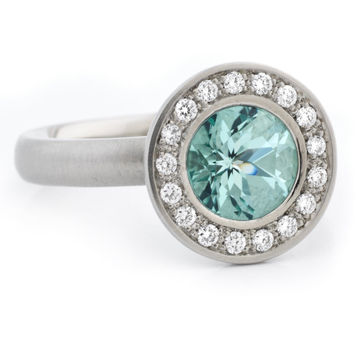 Aqua Blue Tourmaline + Diamond Ring