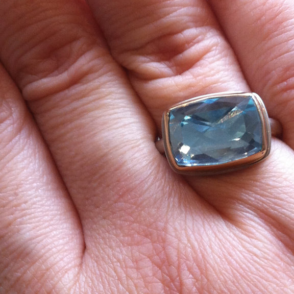 Rectangular Sky Blue Topaz Ring